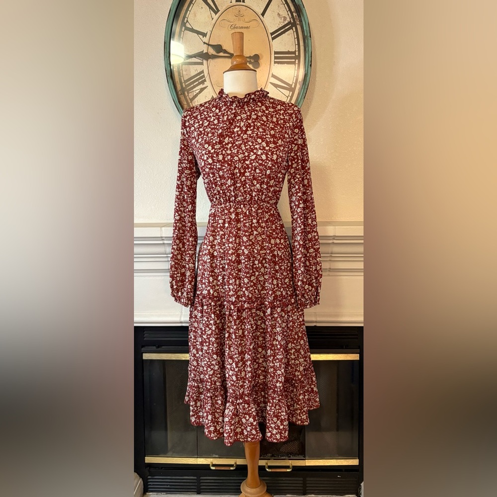 SHEIN Floral Midi Dress - Burgundy